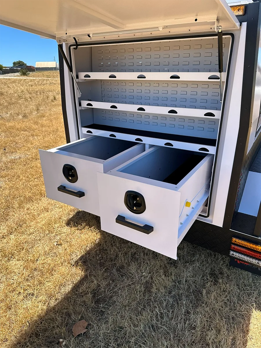 RedDirt Tradesman Trailer rear drawers and organised storage